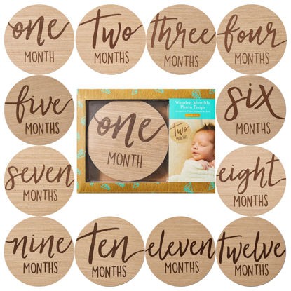 Picture of Kate & Milo Baby Monthly Milestone Marker Discs - Classic Cursive Script Wooden Discs with Reversible Photo Props for Baby Announcement and Milestones, Gender-Neutral Gift for Newborn Boy and Girl