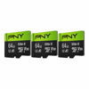 Picture of PNY 64GB Elite-X Class 10 U3 V30 microSDXC Flash Memory Card, 3 Count (Pack of 1) - 100MB/s, Class 10, U3, V30, A1, 4K UHD, Full HD, UHS-I, Micro SD