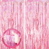 Picture of Voircoloria 2 Pack Laser Pink Tinsel Foil Fringe Curtains, Valentines Day Pink Decorations, Metallic Tinsel Party Streamers Backdrop for Birthday Bachelorette Graduation Wedding Party Decorations