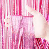 Picture of Voircoloria 2 Pack Laser Pink Tinsel Foil Fringe Curtains, Valentines Day Pink Decorations, Metallic Tinsel Party Streamers Backdrop for Birthday Bachelorette Graduation Wedding Party Decorations