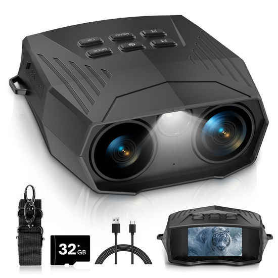 Picture of Night Vision Goggles - 5K Night Vision Binoculars for Adults, 5000mAh Rechargeable Infrared Binoculars with 3'' Large Screen, 10X Digital Zoom External Flashlight for Camping