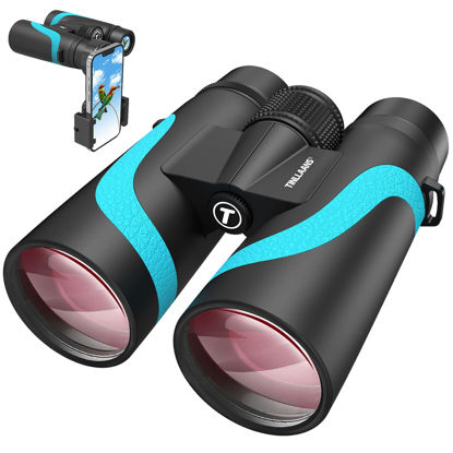 Picture of 15x55 HD Binoculars for Adults High Powered, Large View Binoculars BAK4 Prism Waterproof Binoculars -Lightweight Binoculars for Bird Watching Hiking Travel Cruise Trip with Phone Adapter(Blue)