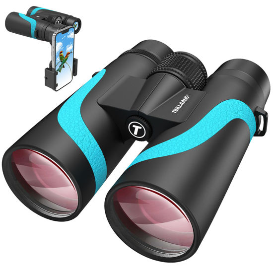 Picture of 15x55 HD Binoculars for Adults High Powered, Large View Binoculars BAK4 Prism Waterproof Binoculars -Lightweight Binoculars for Bird Watching Hiking Travel Cruise Trip with Phone Adapter(Blue)