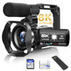 Picture of Video Camera, 8K Camcorder 48MP 15FPS UHD WiFi Vlogging Camera with IR Night Vision for YouTube, 3" Touch Screen 18X Digital Zoom, with Fill Light, Mic, Stabilizer, Lens Hood, Remote and 2 Batteries