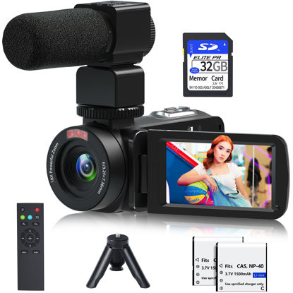 Picture of Video Camera, 1080P 30MP Camcorder IR Night Vision Vlogging Camera for YouTube,3.0" LCD Screen 18X Digital Zoom Recorder Camera with Remote Control, Microphone, Mini Tripod, 2 Battries, 32GB SD Card
