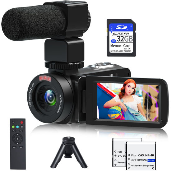 Picture of Video Camera, 1080P 30MP Camcorder IR Night Vision Vlogging Camera for YouTube,3.0" LCD Screen 18X Digital Zoom Recorder Camera with Remote Control, Microphone, Mini Tripod, 2 Battries, 32GB SD Card