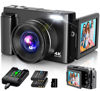 Picture of 4K Digital Camera for Photography Autofocus, 2024 Latest 48MP Vlogging Camera for YouTube with SD Card, 2 Batteries, 3" 180°Flip Screen Compact Travel Camera for Teens with 16X Zoom, Anti-Shake,Black