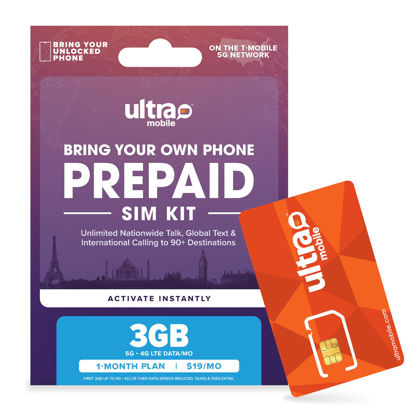 Picture of $19/mo. Ultra Mobile Prepaid Phone Plan with Unlimited Talk, Text and 3GB of 5G • 4G LTE Data (SIM Card Kit)