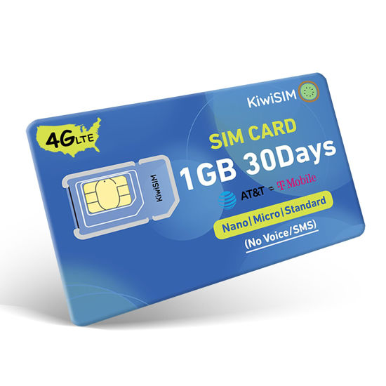 Picture of KiwiSIM 4G SIM Card 1GB 30Days, USA Nationwide Network Support for AT&T, T-Mobile and Verizon, Data SIM Card for Unlocked Security Camera/Router/Hotspot WiFi/GPS Tracker, No Contract(Activate Needed)
