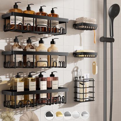 Picture of Veken Stainless Steel Shower Caddy 6-Pack, Adhesive Rustproof Shelves Rack with Soap Holder, Large Capacity Bathroom Organizers and Storage, No Drilling Wall-Mounted Kitchen & Home Decor, Bath Decor