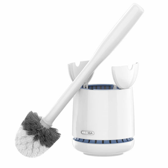 Picture of MR.SIGA Toilet Bowl Brush and Holder, Premium Quality, with Solid Handle and Durable Bristles for Bathroom Cleaning, White, 1 Pack