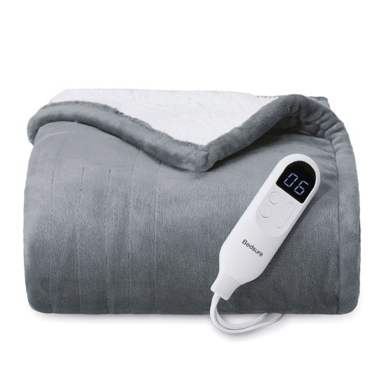 Picture of Bedsure Heated Blanket Electric Throw - Soft Flannel Electric Blanket, Heated Throw with 4 Time Settings & 6 Heat Settings, Warm Gift for Grandma (50x60 inches, Grey)