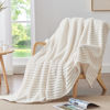Picture of BEDELITE Fleece Throw Blanket for Couch - 300GSM Soft & Warm Fluffy Cream White Blanket, Decorative and Giftable Striped Blankets for Women, Men, 50"x60"