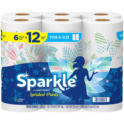 Picture of Sparkle Pick-A-Size Paper Towels, Spirited Prints, 6 Double Rolls = 12 Regular Rolls, Everyday Value Paper Towel With Full And Half Sheets