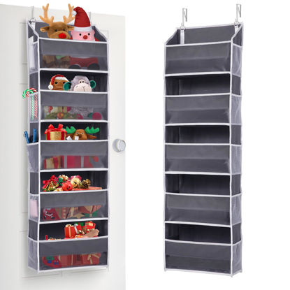 Picture of ULG 1 Pack Over Door Organizer with 5 Large Pockets 10 Mesh Side Pockets, 44 lbs Weight Capacity Hanging Storage Organizer with Clear Window Kids Toys, Shoes, Diapers, Dark Grey, 5 Layers