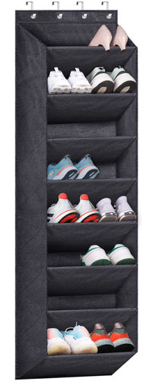Picture of SLEEPING LAMB Over The Door Shoe Organizer for Closet with Large Deep Pockets, Narrow Shoe Rack for Door Hanging Boots Storage, Black
