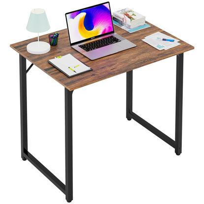 Picture of PayLessHere 32/39/47 inch Computer Desk Study Writing Table, Adjustable feet, Modern Furniture for Home Office (1, Brown, 32 inch)