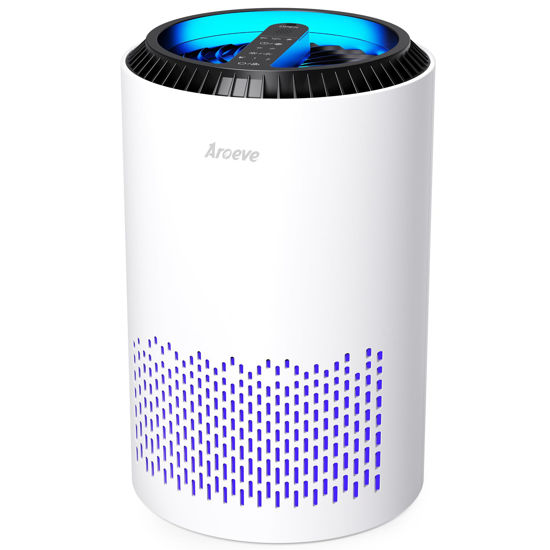 Picture of AROEVE Air Purifiers for Bedroom Home, Air Purifier For Smoke Pollen Dander Hair Smell Air Cleaner with Sleep Mode Speed Control For Bedroom Office, MK01- White(Available for California)