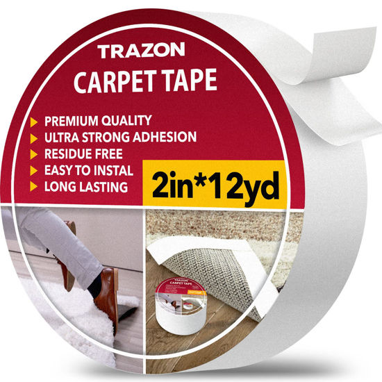 Picture of Carpet Tape Double Sided - Rug Tape Grippers for Hardwood Floors and Area Rugs - Carpet Binding Tape Strong Adhesive and Removable, Heavy Duty Stickers Grip Tape, Residue Free (2 Inch / 12 Yards)