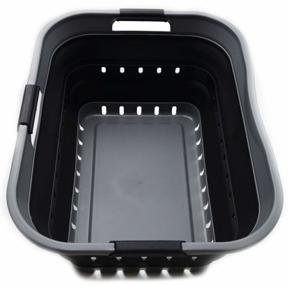 Picture of SAMMART 42L Collapsible Plastic Laundry Basket - Foldable Pop Up Storage Container/Organizer - Space Saving Hamper/Basket (1, Grey/Black)