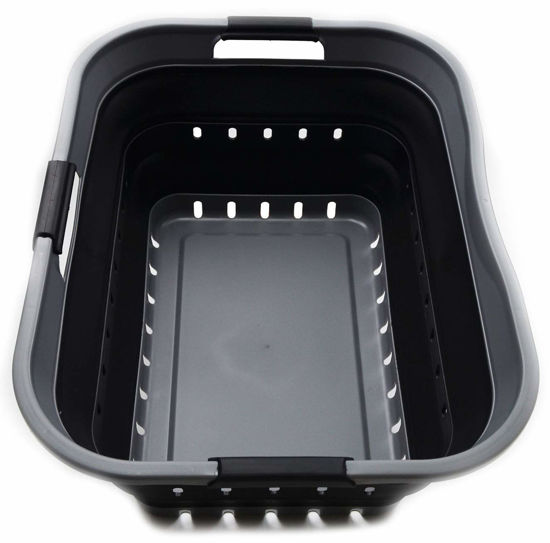 Picture of SAMMART 42L Collapsible Plastic Laundry Basket - Foldable Pop Up Storage Container/Organizer - Space Saving Hamper/Basket (1, Grey/Black)