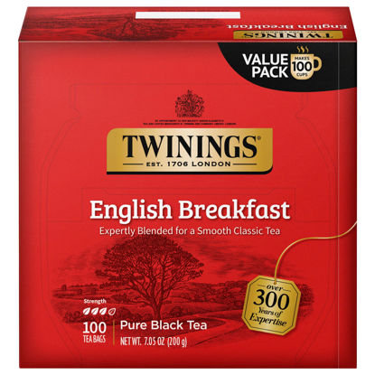 Picture of Twinings English Breakfast Black Tea Individually Wrapped Bags, 100 Count (Pack of 1), Smooth, Flavourful, and Robust, Caffeinated, Enjoy Hot or Iced | Packaging May Vary