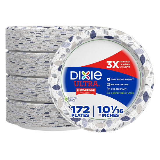 Picture of Dixie Ultra, Large Paper Plates, 10 Inch, 172 Count, 3X Stronger, Heavy Duty, Microwave-Safe, Soak-Proof, Cut Resistant, Disposable Plates For Heavy, Messy Meals
