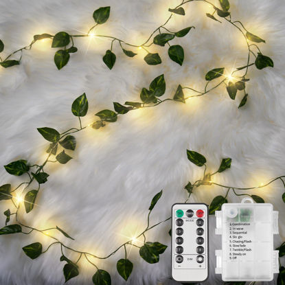 Picture of suddus Vine with Fairy Lights Battery Operated, 33ft100 LED Pothos String Lights with Remote, Leaf Lights for Bedroom, Room, Wall, Garden, Party, Wedding Decor(Warm White)