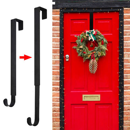 Picture of Wreath Hanger for Front Door, Adjustable Wreath Hanger from 15 to 25 Inches Wreath Hanger, 20 lbs Larger Door Upgrade Wreath Hanger Christmas Fall Wreaths Decorations Hook (Black)