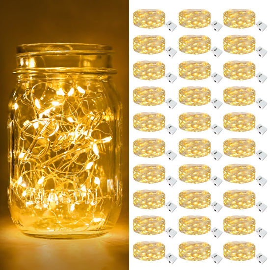 Picture of btfarm 30 Pack Fairy Lights Battery Operated [3 Modes], 7ft 20 Led Twinkle Lights String Lights Waterproof Bulk Small Mini Silver Wire for Christmas Mason Jars Wedding Table Centerpiece, Warm White