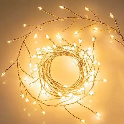 Picture of Minetom Fairy Lights Plug in, 10Feet 200 Led Cluster Lights Waterproof Firecracker Starry String Lights for Ceiling Bedroom Wreath Window Wedding Christmas Tree Decoration, Warm White (No Remote)