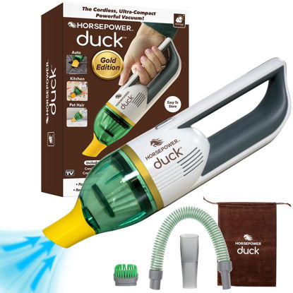 Picture of Duck Compact Cordless Vacuum by Horsepower, Gold Edition, Ultra-Powerful Upgraded Battery for Extra-Long Run Time, AS-SEEN-ON-TV, Strong Suction, Easy to Store, Portable & Rechargeable. Home & Auto