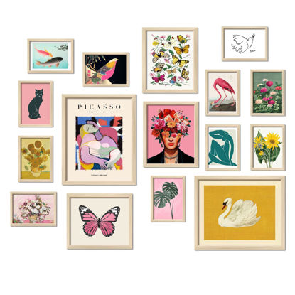 Picture of ANERZA 16 PCS Framed Eclectic Wall Art Decor, Modern Maximalist Wall Prints for Bedroom, Gallery Wall Frame Set, Posters for Living Room Aesthetic, Wall Collage Kit Pictures, Colorful Dorm Home Decor