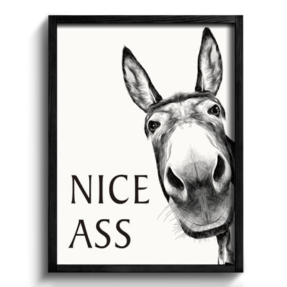 Picture of Heiple Framed Bathroom Art Bathroom Wall Decor Farmhouse Home Bathroom Decor Sets Vintage Funny Wall Art Bathroom Signs (11"x14" Black Framed, Donkey)