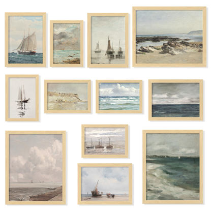 Picture of 97 Decor Coastal Vintage Wall Art - Large Seascape Wall Art, Nautical Vintage Wall Decor, Vintage Sea Landscape Wall Art Prints, Antique Sailboat Nautical Art Pictures for Home Bedroom (8x10 Unframed)