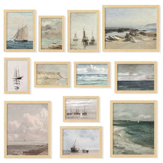 Picture of 97 Decor Coastal Vintage Wall Art - Large Seascape Wall Art, Nautical Vintage Wall Decor, Vintage Sea Landscape Wall Art Prints, Antique Sailboat Nautical Art Pictures for Home Bedroom (8x10 Unframed)