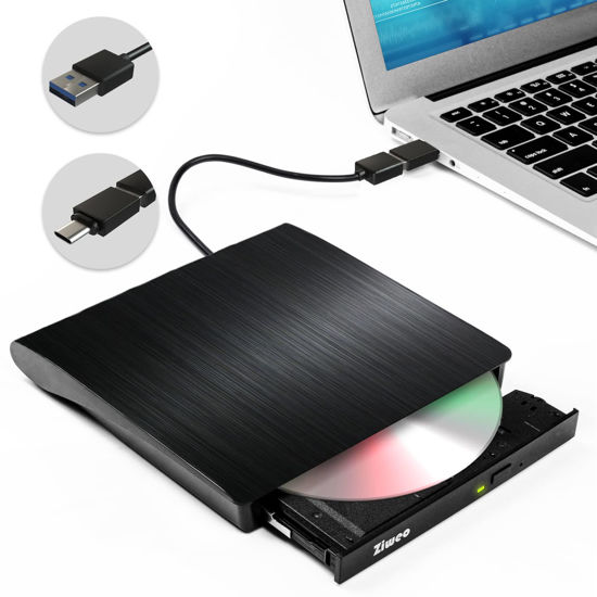 Picture of External DVD Drive USB 3.0 Type-C CD Burner Portable CD +/-RW Drive DVD Player for ROM Rewriter Burner Compatible with Laptop Desktop PC Windows MacBook Linux Mac OS