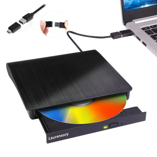Picture of Laurensory External DVD Drive USB 3.0 Type-C USB Portable Player for Laptop CD DVD +/-RW Disk Drive CD ROM Burner Writer CD/DVD Burner Reader Compatible with Desktop Windows Linux OS Apple MacBook