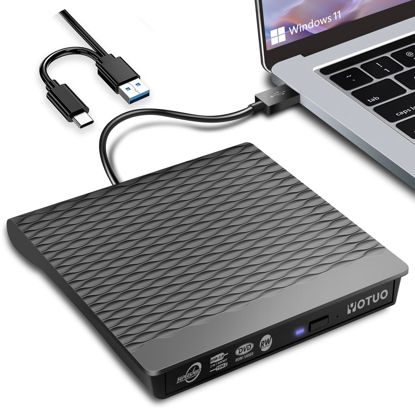 Picture of YOTUO External DVD Drive for USB 3.0 Type C, Portable DVD Write CD Burner RW ROM Optical Drive Player Reader Disk Disc with Laptop Desktop PC Windows 11/10/8/7, Mac Pro/Air MacBook, Linux (SY-IDD023)