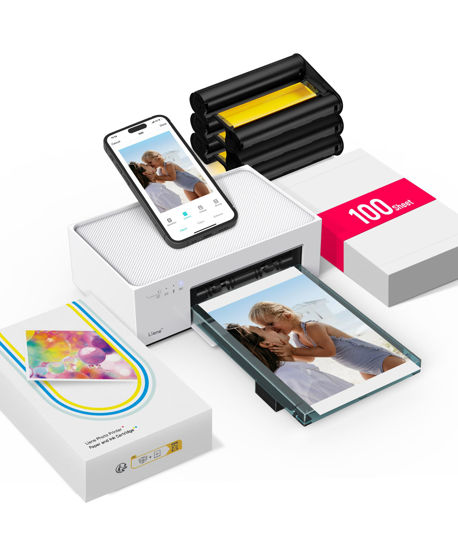Picture of Liene 4x6'' Photo Printer, Phone Printer 100 Sheets & 3 Cartridges, Full-Color Photo, Portable Instant Photo Printer for iPhone Android, Thermal Dye Sublimation, Wi-Fi Picture Printer 100 Papers