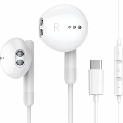 Picture of USB C Headphones for iPhone 16 15 Pro Max Plus iPad Pro USB C Earphones with Microphone Volume Control USB C Wired Earbuds USB Type C Earphone for Google Pixel 8 7 6A 5 Samsung S24 S23 S22 S21 S20 A55