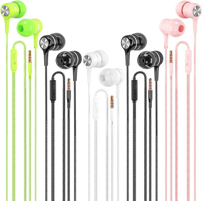 Picture of Wired Earbuds with Microphone 5 Pack, in-Ear Headphones with Heavy Bass, High Sound Quality Earphones Compatible with iPad, Laptop, MP3, Android Smartphones, Fits All 3.5mm Jack Device