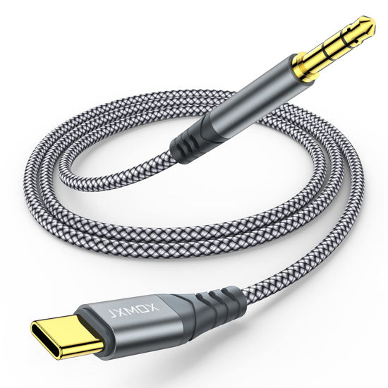 Picture of JXMOX USB C to 3.5mm Audio Aux Jack Cable (4ft), Type C to 3.5mm Headphone Car Stereo Cord Compatible with iPhone 16 Pro Max 15 Pro Max, Samsung Galaxy S24 S23 S22 S21 Note 20, Pixel 4 5 XL, iPad Pro