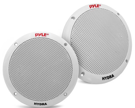 Picture of Pyle 6.5 Inch Dual Marine Speakers - 2 Way Waterproof and Weather Resistant Outdoor Stereo Sound System with 400 Watt Power, Polypropylene Cone and Butyl Rubber Surround - 1 Pair - PLMR605W(White)