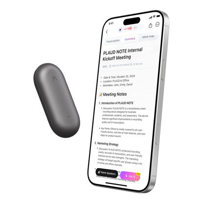 Picture of AI Voice Recorder, PLAUD NotePin Voice Recorder, App Control, AI Notetaker, AI Transcribe & Summarize Support 112 Languages, 64GB Memory, Audio Recorder for Lectures, Meetings, Gray