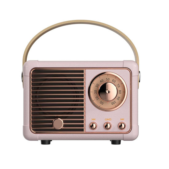 Picture of Dosmix Retro Bluetooth Speaker, Vintage Decor, Small Wireless Bluetooth Speaker, Cute Old Fashion Style for Kitchen Desk Bedroom Office Outdoor Accessories for Android/iOS Devices (Pink)