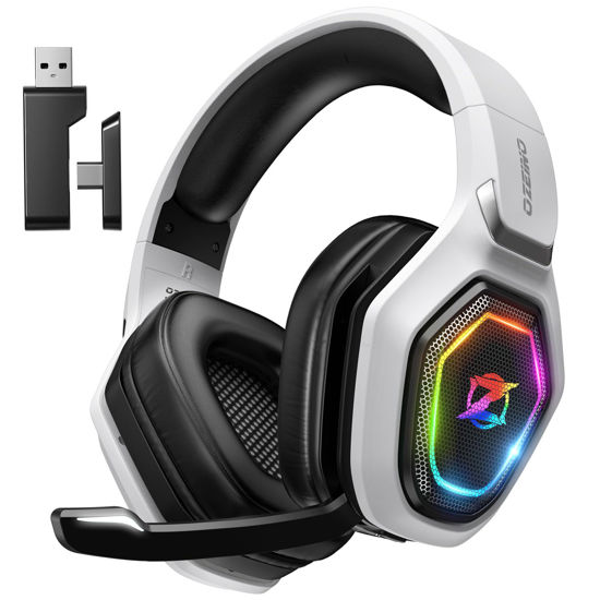 Picture of Ozeino 2.4GHz Wireless Gaming Headset for PC, Ps5, Ps4 - Lossless Audio USB & Type-C Ultra Stable Gaming Headphones with Flip Microphone, 40-Hr Battery Gamer Headset for Switch, Laptop, Mobile, Mac
