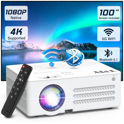 Picture of TMY Projector with WiFi and Bluetooth【100" screen included】Native 1080P Outdoor Projector, 4K Supported Portable Projector, Compatible with iOS/Android/PC/TV Stick/HDMI/USB, Indoor Outdoor Use