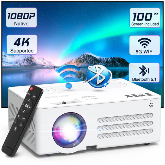 Picture of TMY Projector with WiFi and Bluetooth【100" screen included】Native 1080P Outdoor Projector, 4K Supported Portable Projector, Compatible with iOS/Android/PC/TV Stick/HDMI/USB, Indoor Outdoor Use