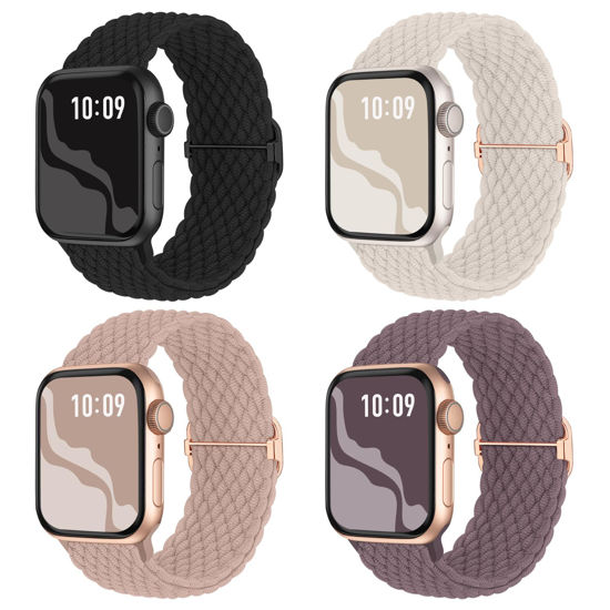 Picture of Braided Stretchy Solo Loop Compatible for Apple Watch Band 38mm 40mm 41mm 42mm 44mm 45mm 46mm 49mm for Women Men, Nylon Elastic Straps Wristbands for iWatch Series 10 9 8 7 6 SE 5 4 3 2 Ultra Ultra 2